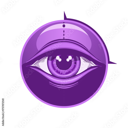 All Seeing Eye Symbol with Circle Compass Points in Shades of Purple