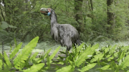A 3D animation of the extinct terror bird Gastornis walking in a mid-Paleocene forest 50 million years ago. They were 2.15 m (7 ft 1 in) in height.
