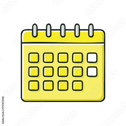 Yellow Desk Calendar Icon with Empty Squares for Dates and Binding Rings