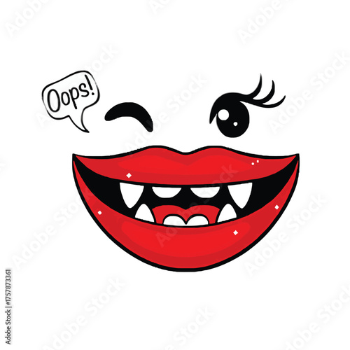 Vampire kiss oops red lips winking eye cartoon vector
