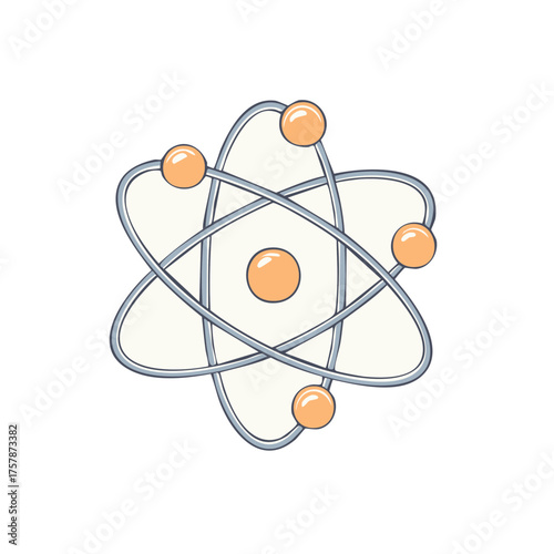 Hand-drawn atom with nucleus and orbiting electrons model for scientific research concept