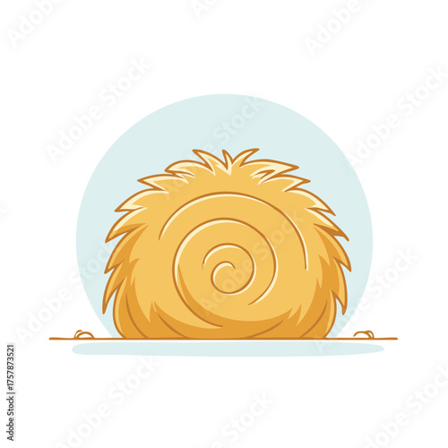 Cartoon illustration of a cylindrical hay bale with a light blue background.