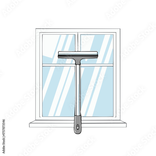 Squeegee tool cleaning a window pane showing clean glass and efficient household chores