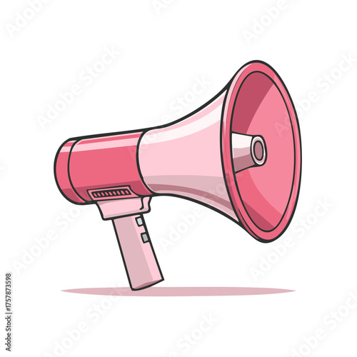 Pink megaphone illustration, loudspeaker for message and communication, flat vector