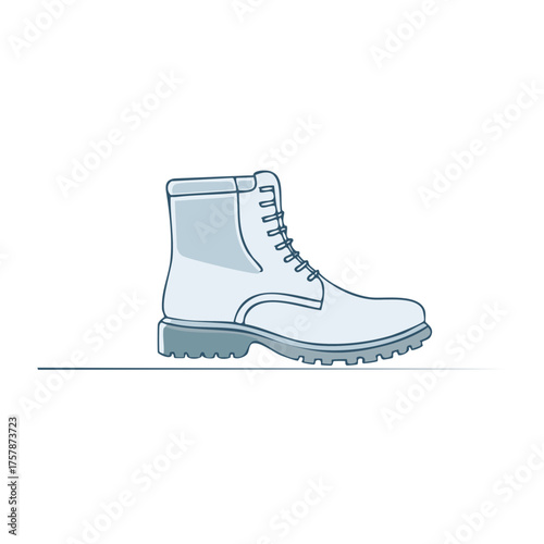 Illustration of a laced leather work boot suitable for outdoor work or hiking, minimal design element, footwear