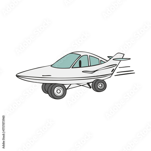 Futuristic amphibious vehicle speeding along with wheels attached to sleek hull