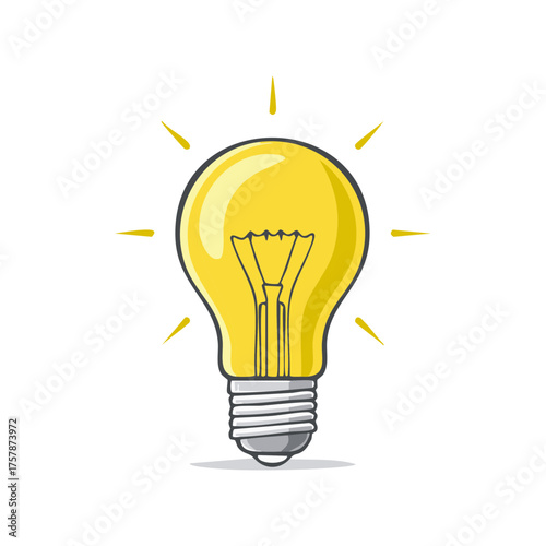 Stylized Lightbulb Cartoon Drawing Shining Brightly Representing Ideas and Innovation on White