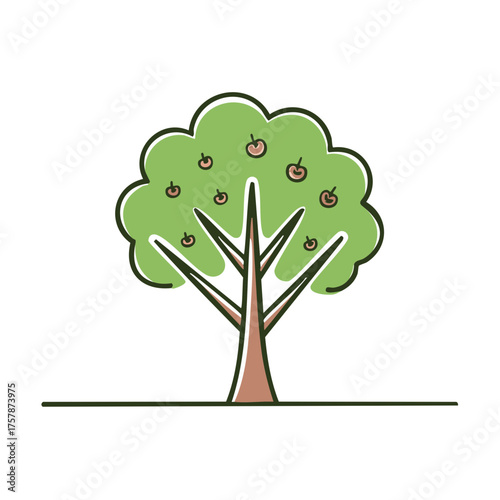 Stylized apple tree with simple line art for springtime illustrations or orchard designs