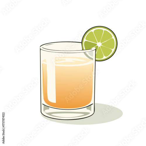 Refreshing orange cocktail in a clear glass with a lime wedge garnish and subtle shadow