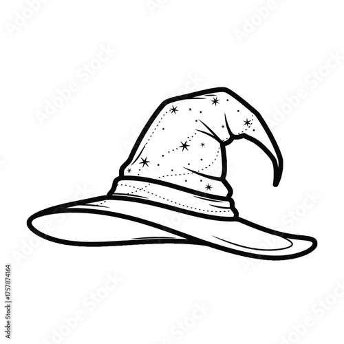 Witch hat icon with stars simple outline drawing vector