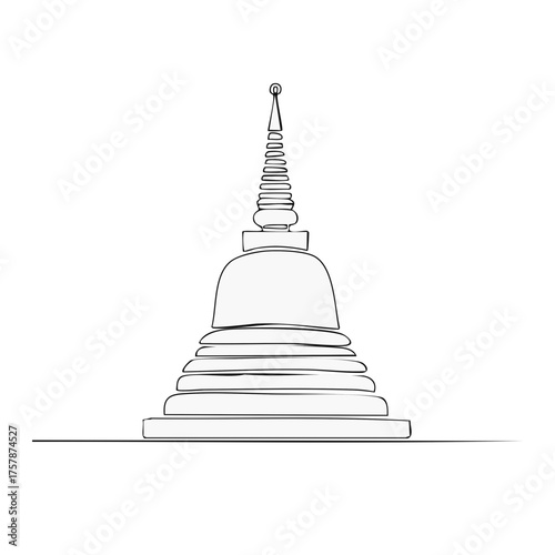 Single Line Drawing of Buddhist Pagoda Temple Architecture