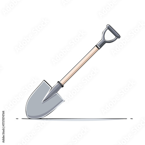 Simple line art illustration of a garden shovel with a wooden handle for digging