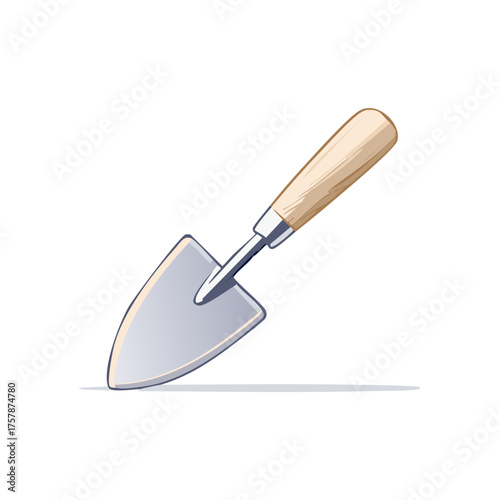 Trowel with wooden handle for gardening tasks or transplanting seedlings in soil