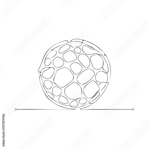 Abstract illustration of a spherical shape with organic cell like design in black and white