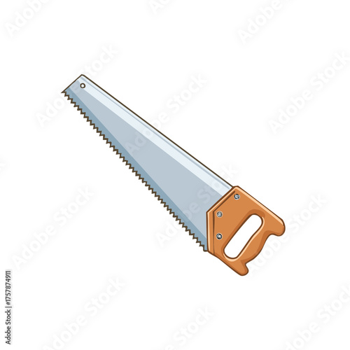 Professional woodworking hand saw with sharp blade and ergonomic wooden handle detailed vector illustration