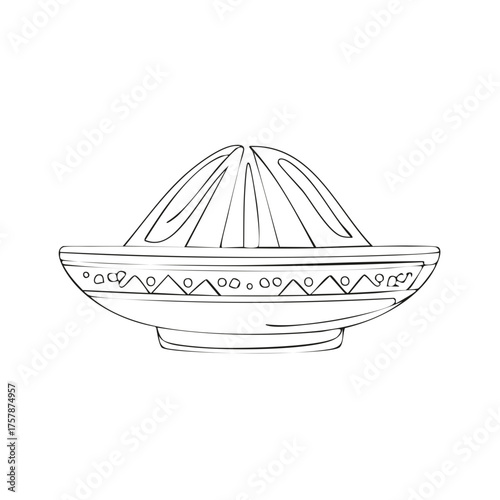 Hand Drawn Citrus Juicer with Decorative Pattern Line Art Illustration