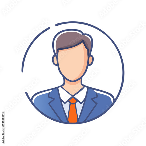 Stylized Male Professional Avatar Icon with Blue Suit and Orange Tie