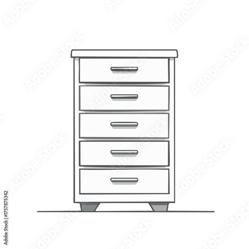 Minimalist line art illustration of a modern chest of drawers for home storage