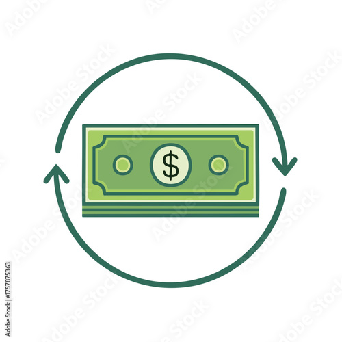 Money exchange, money flow concept with green dollar bill stack rotating in a loop of transaction