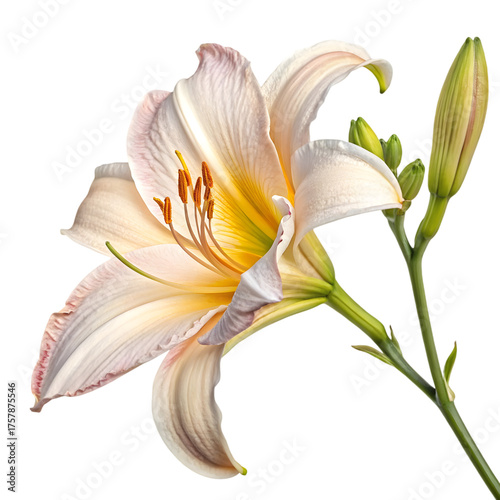 Delicate Cream Lily Blossom with Green Bud Isolated on White Background on transparent background