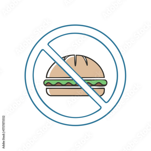 Prohibited burger sign for dietary restrictions and healthy lifestyle choices