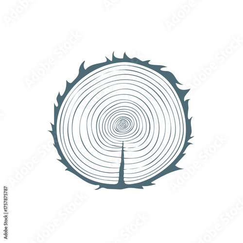 Vector illustration of a tree log slice showing annual growth rings and a natural crack