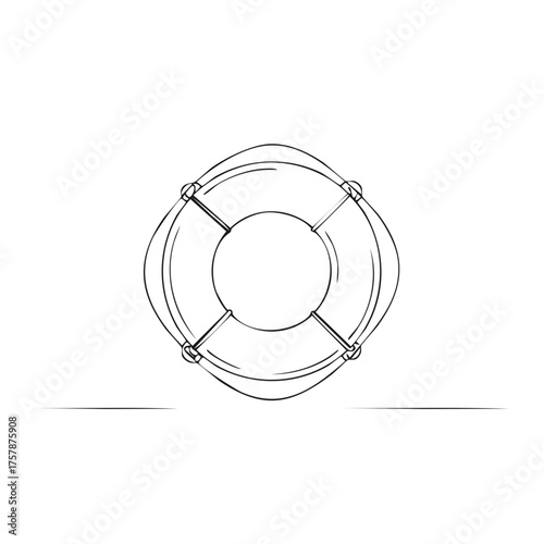 Life preserver ring drawing. Nautical safety equipment and water rescue device.