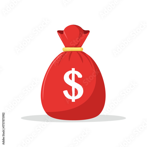 Vibrant red money bag with a golden tie and white dollar sign symbolizing wealth and financial success