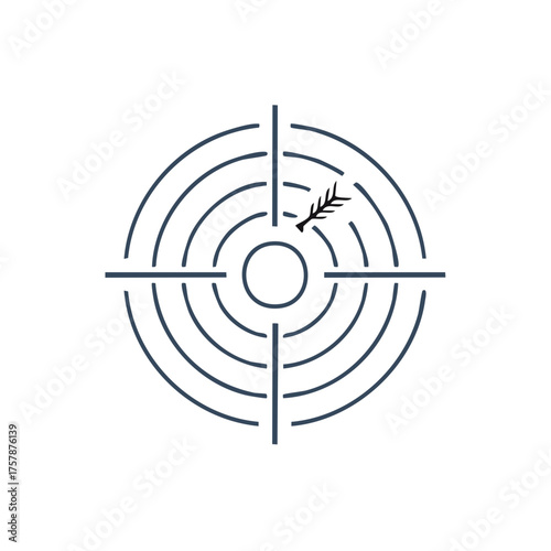 Archery target with crosshairs and a feathered arrow hitting off the bullseye vector icon