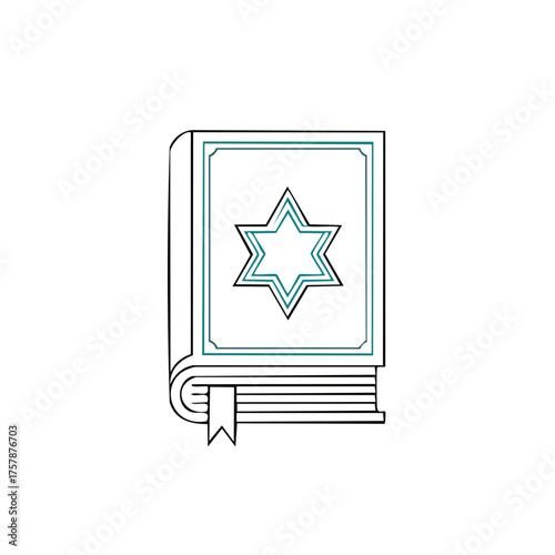 Simple line art illustration of a Jewish holy book with the Star of David on the cover