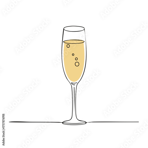 Minimalist Line Art of a Champagne Flute with Sparkling Wine for a Celebration