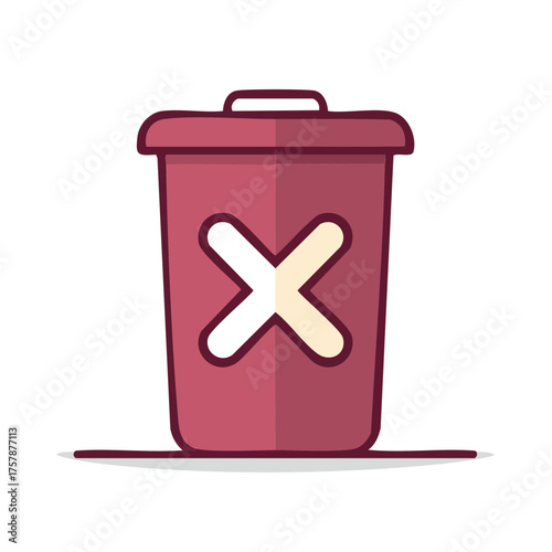 Cartoon trash can with an X symbol, representing deletion or removal of items