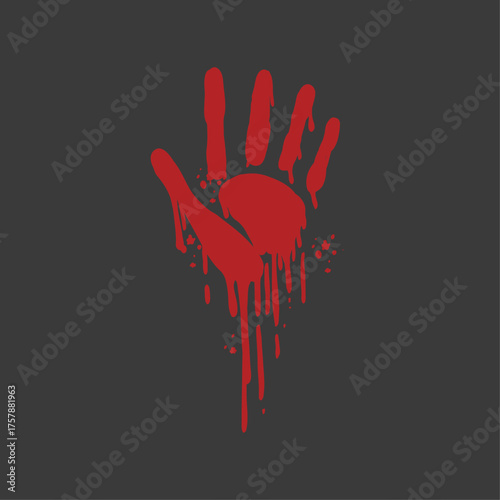 Disturbing crimson handprint with ominous drips, a stark visual for unsettling or mysterious content