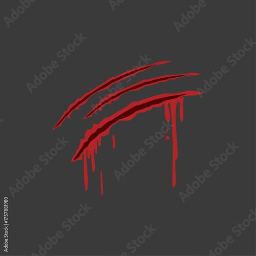 Illustration of red bloody claw marks from a monster attack, scary slash wound on a dark background