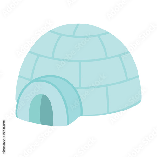 Cute igloo made of ice blocks, simple flat vector illustration of a winter snow house.