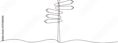 Minimalist line art directional signpost with multiple arrows arrow signs crossroads