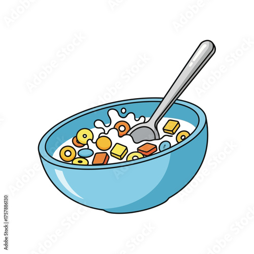Breakfast cereal in bowl with spoon close up