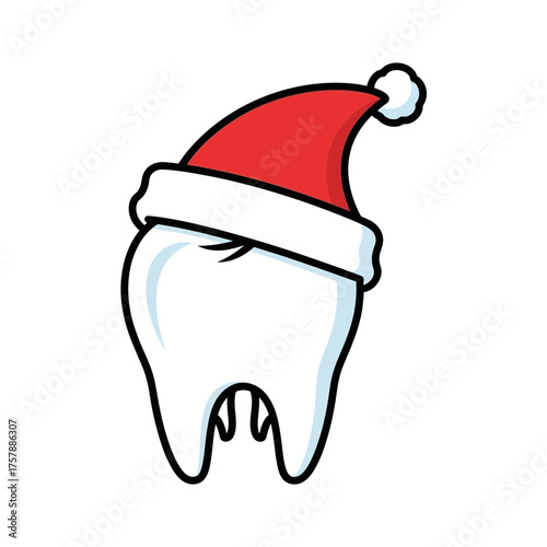 Cartoon tooth with santa hat holiday festive dental concept