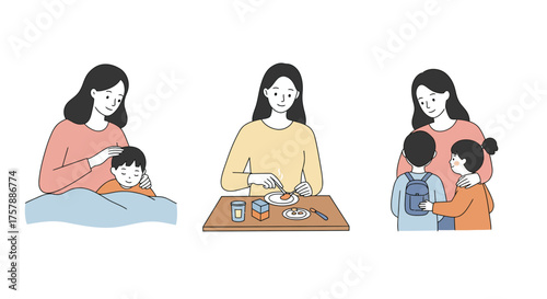 Nurturing Mother Caring for Child with Love - Feeding, Healing and Preparing for School