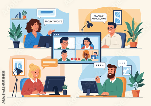 Online meeting team collaboration concept illustration