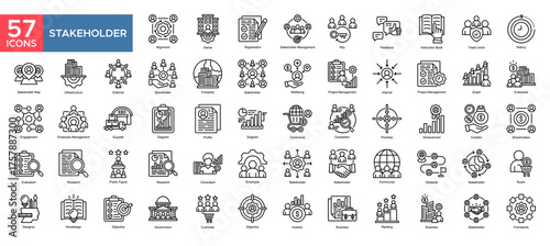 
Stakeholder collection set. Aligment,Registration,Feedback,Stakeholder,Project Management,Company,Entreprise, icon. Simple outline vector illustration
