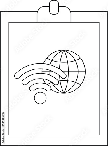 Clipboard with globe and wifi symbol outlining global network access or internet service