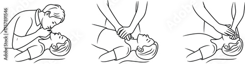 CPR step illustration, emergency resuscitation diagram, chest compression technique, mouth-to-mouth visual, airway check graphic, medical training aid, life-saving procedure art