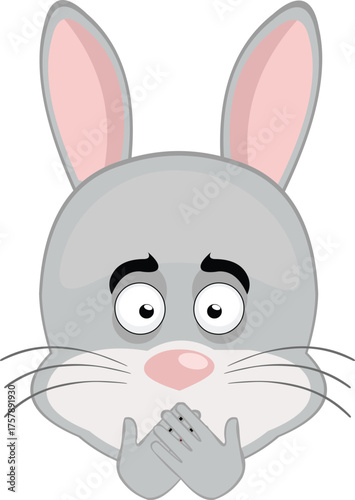 vector illustration emoticon character face rabbit rodent animal, covering its mouth with its hands, in concept of making silence or keeping quiet