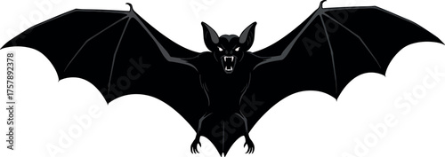 Black Bat Flying with Open Wings in Dark Night Sky