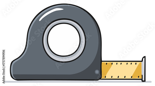 Retractable measuring tape, illustration used for measurement, construction and DIY activities or design projects.