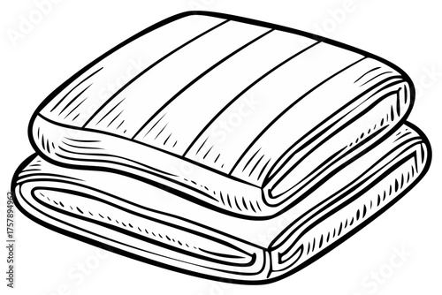Two folded towels stacked outline drawing graphic element for laundry and bathroom design