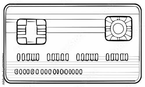 Hand drawn illustration of a credit card with chip and magnetic stripe