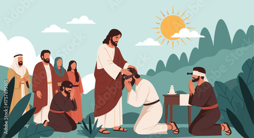 Jesus healing a blind man a divine act of compassion and faith.
