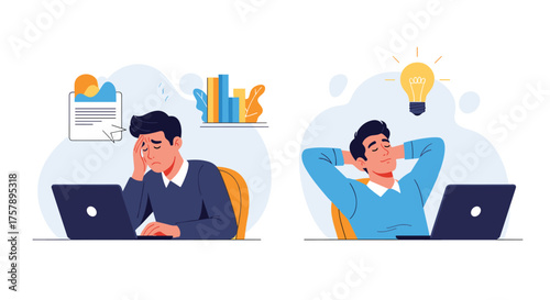 Comparing frustrated and inspired employees during work hours.